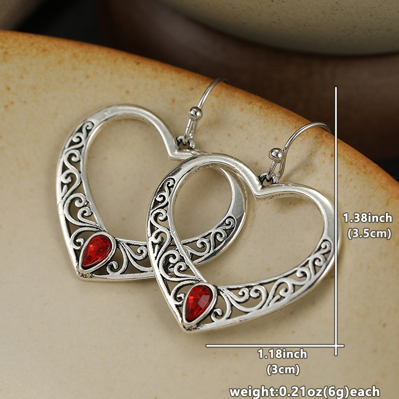 Vintage Bohemian Hollow Heart Earrings with Zirconia